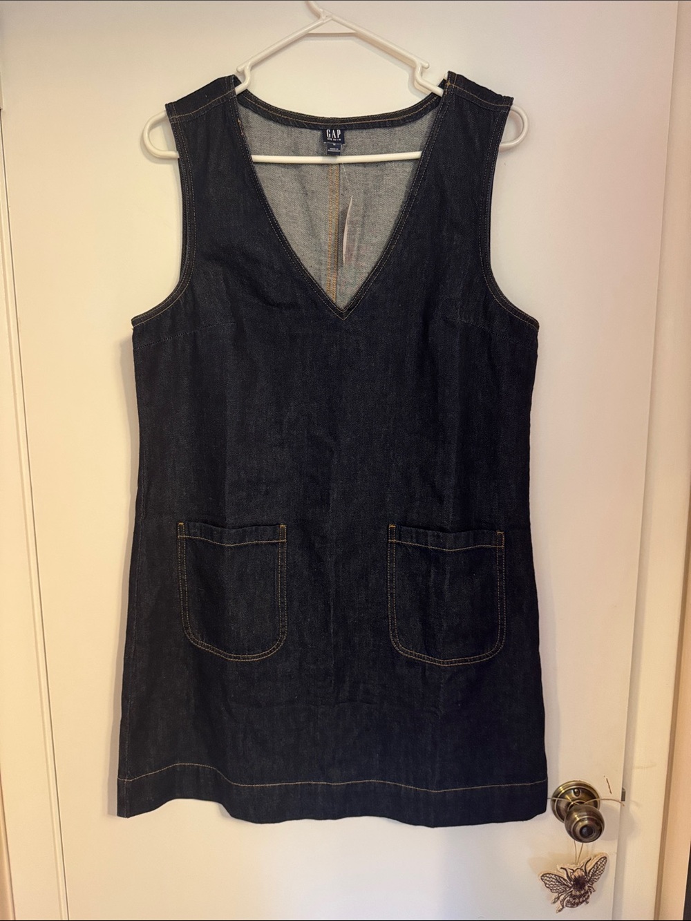 GAP Dark Indigo Denim V-Neck Pinafore Mini Dress